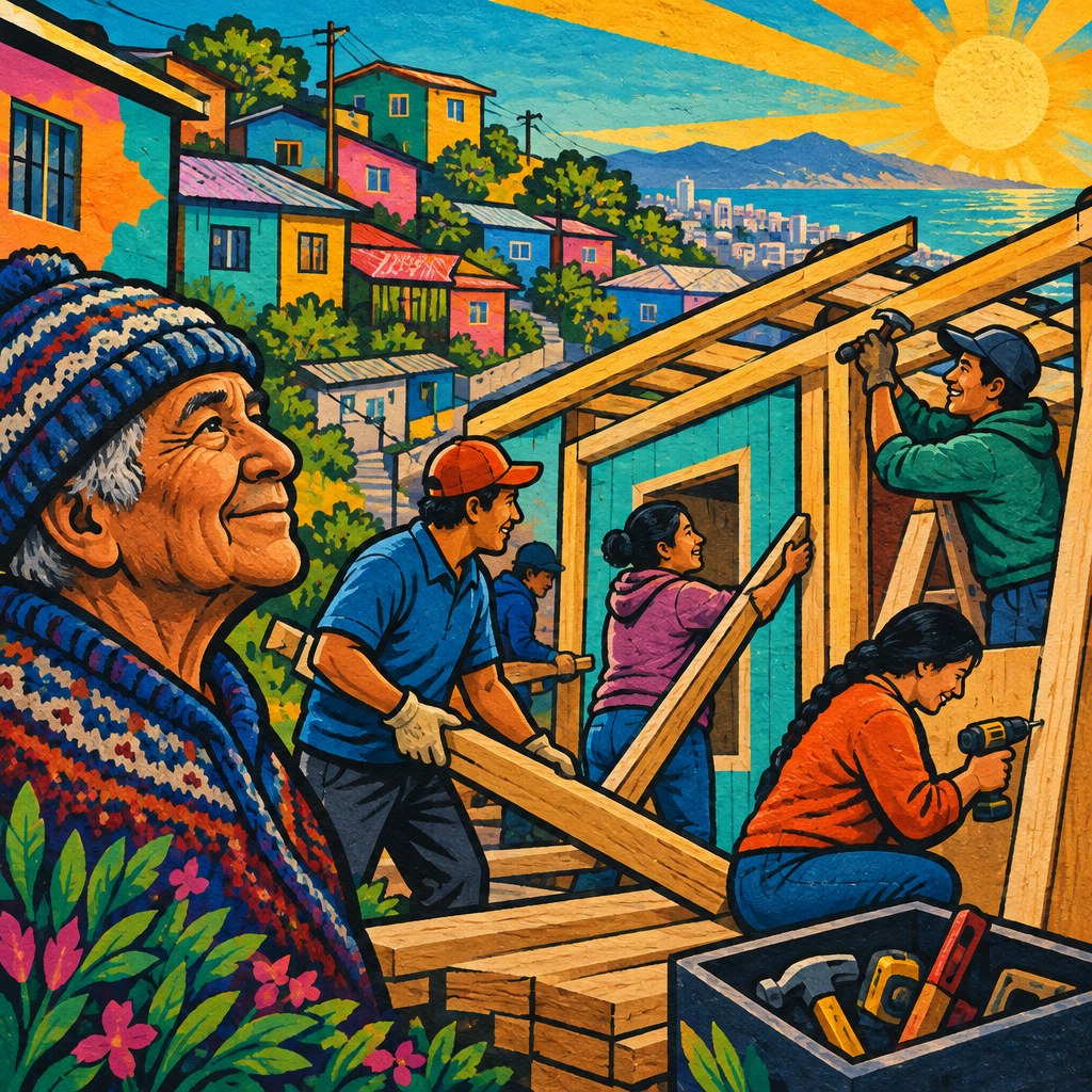 Colorful editorial illustration representing the collective effort to build a secure home